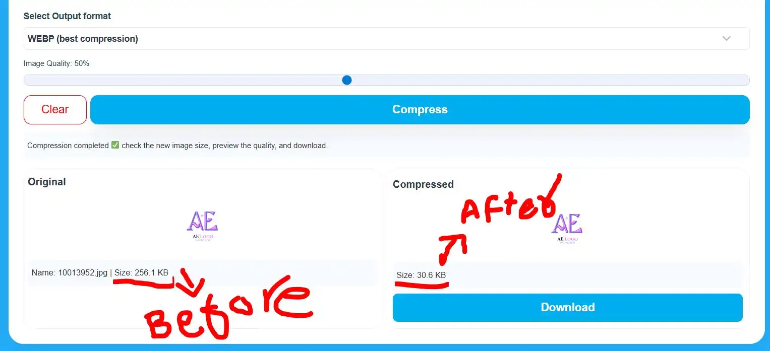 Compare Original and Compressed Image Results