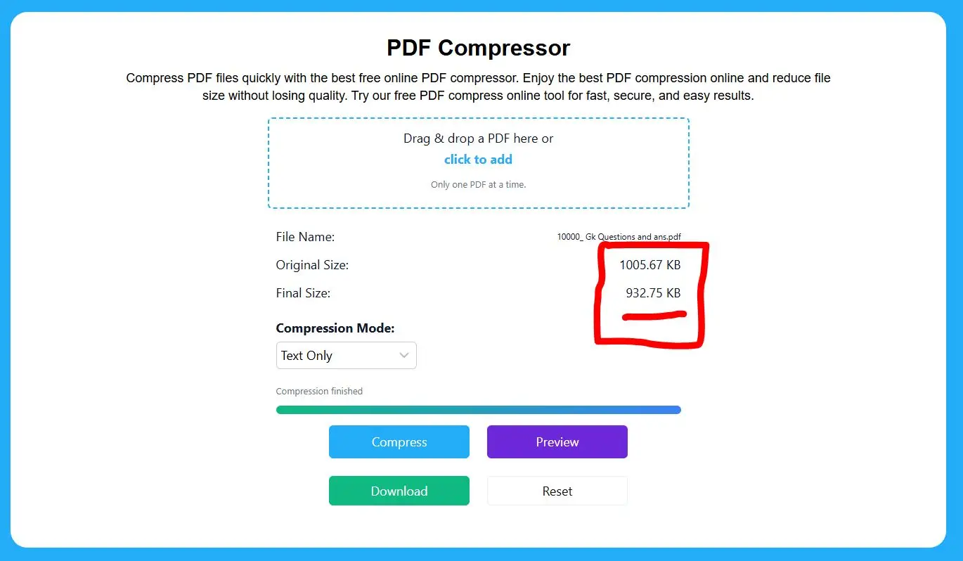 Free PDF compressor Tool Online wiith no signup.