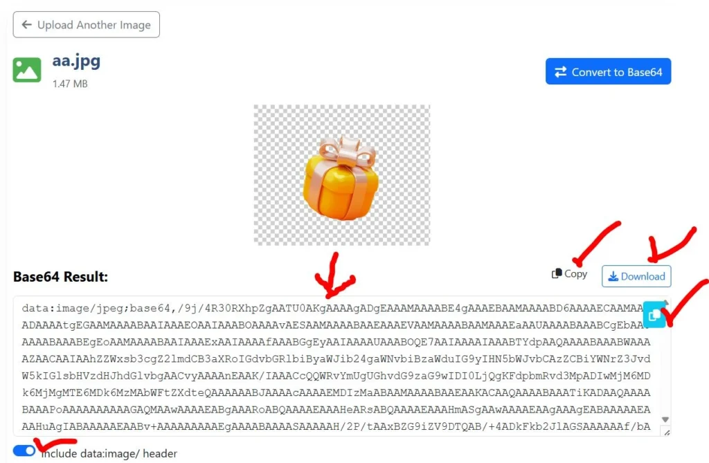 this screen short shows the converter base64 string from image.