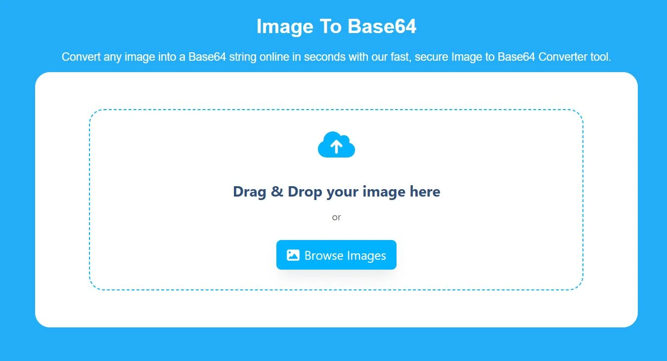 the image show the upload area of image to base64 converter tool.